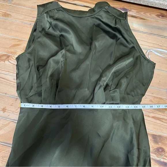 Lulus Classic Elegance Olive Satin Sleeveless Mock Neck Maxi Dress - Picture 6 of 8